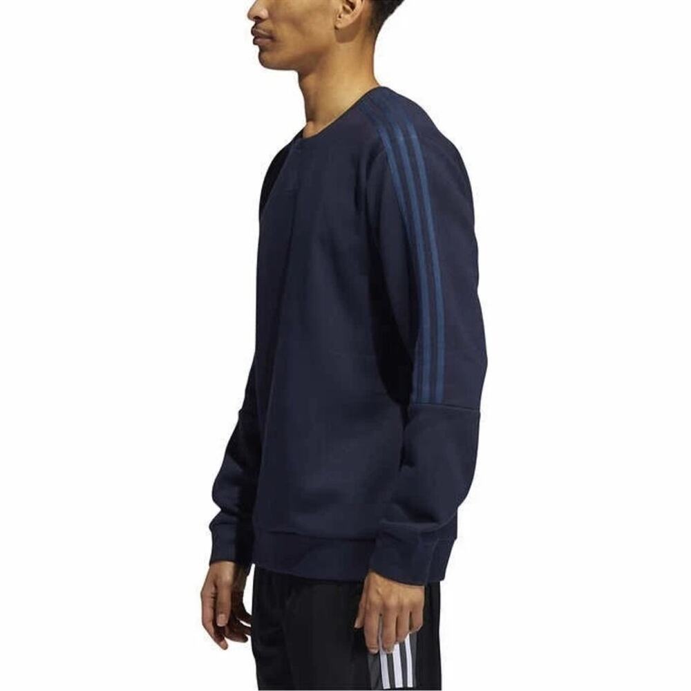 Adidas Men's 3 Stripe Crewneck Pullover Sweatshirt Deep Blue Size Medium - Picture 6 of 7